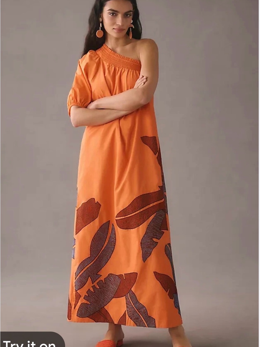 Anthropologie Maeve One-Shoulder Botanical Maxi Dress